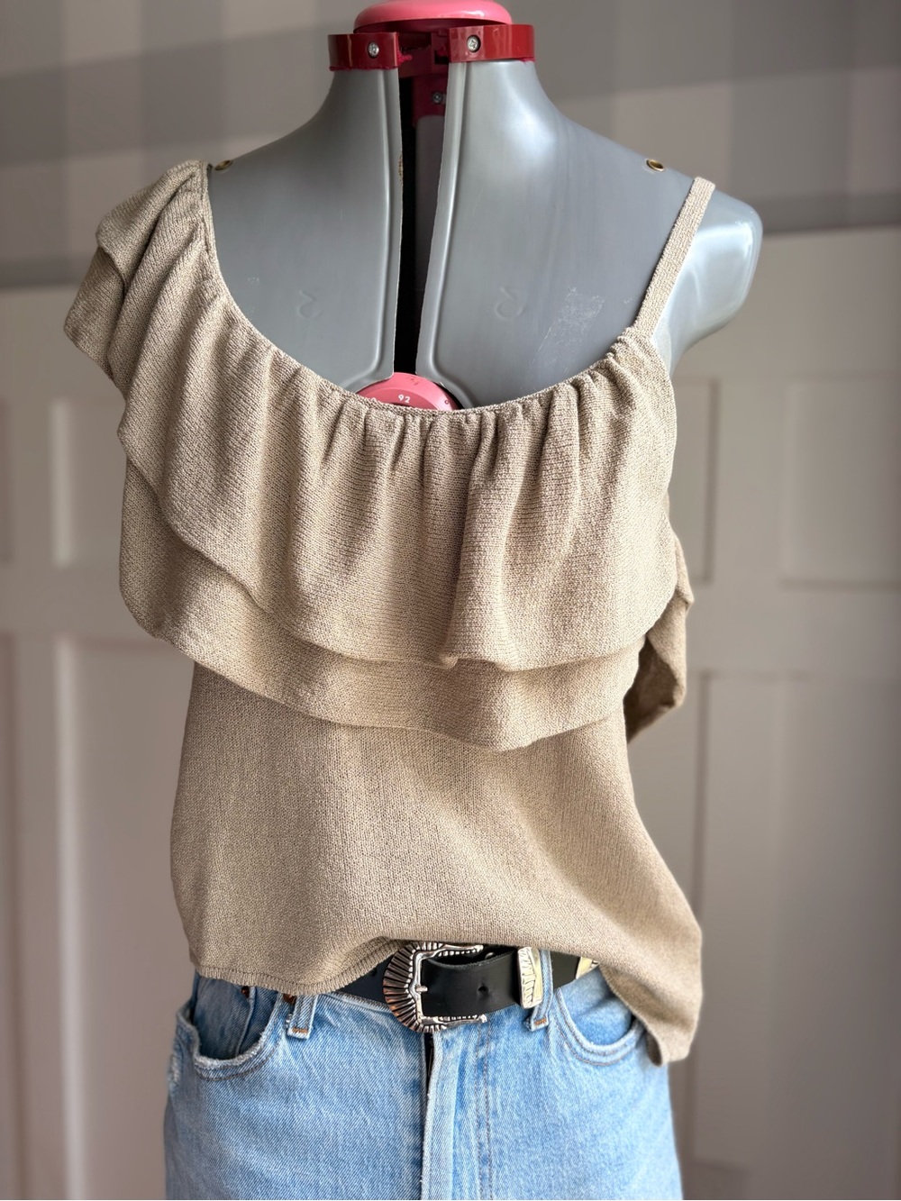 Zara Olive One-Shoulder Ruffle Top Large - Picture 6 of 7